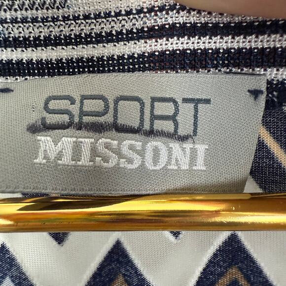 Missoni Sport Blue White Sheer Zig Zag Tunic Dress Sleeveless V-Neck 40 US 4 - Picture 6 of 11